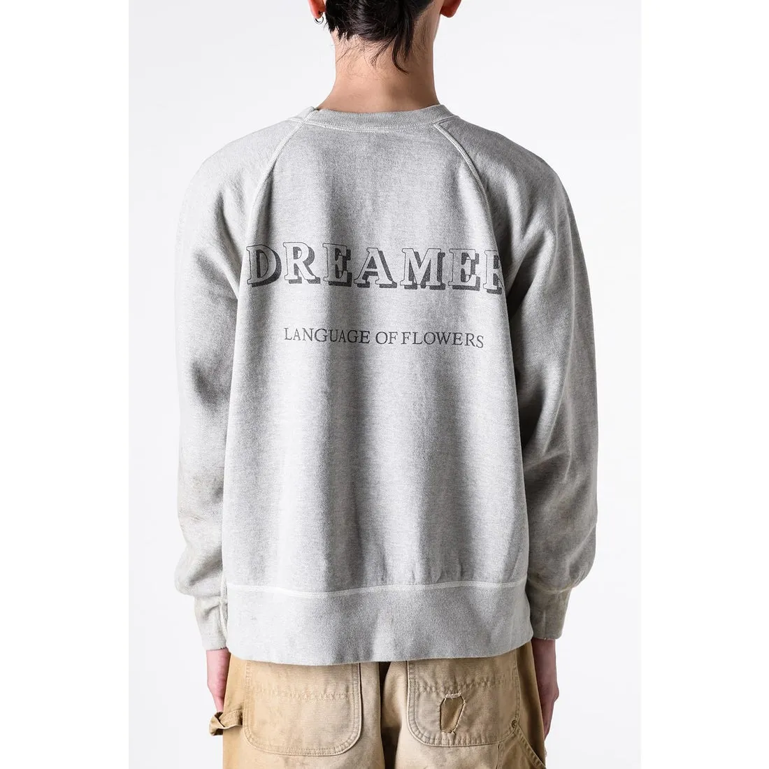 SAINT Mxxxxxx 'FLOWER' CREW NECK SWEAT SHIRTS Floral Distressed Retro Sweatshirt Distressed Gray S-XL Big Factory Four-needle Six-Thread Boneless Stitching Process/Original Horn Sleeve Version Top Printing Process Authentic Level Re-Engraving Garment Washing and Distressing/Hand-worn Graffiti Treatment Original Consistent Fruit Label/Little Angel Anti-Counterfeiting Label